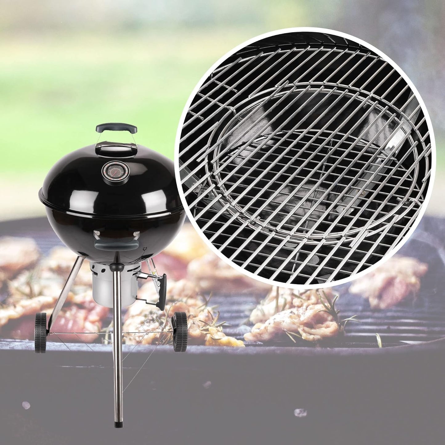 Amig - Fireplus Draagbare Houtskoolbarbecue - Ronde barbecue met deksel en wielen - Met ventilatiesysteem en aslade - Stalen grillrooster Ø53,5 cm - Afmetingen: 68,4 x 64 x 100 cm