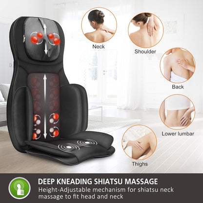 Snailax Shiatsu massagestoelkussen voor het hele lichaam, met warmte- en luchtcompressie, kneden, volledige rugmassagezetel, draagbare massagepad voor rug en nek, geschenken