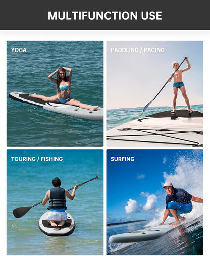 BODIOO Opblaasbaar paddleboard, stand-up paddle-board, SUP met premium paddle-board-accessoires en antislip dek, ISUP-rugzak-paddle-lijnpomp voor visyoga, voor volwassenen en jongeren en kinderen, wit