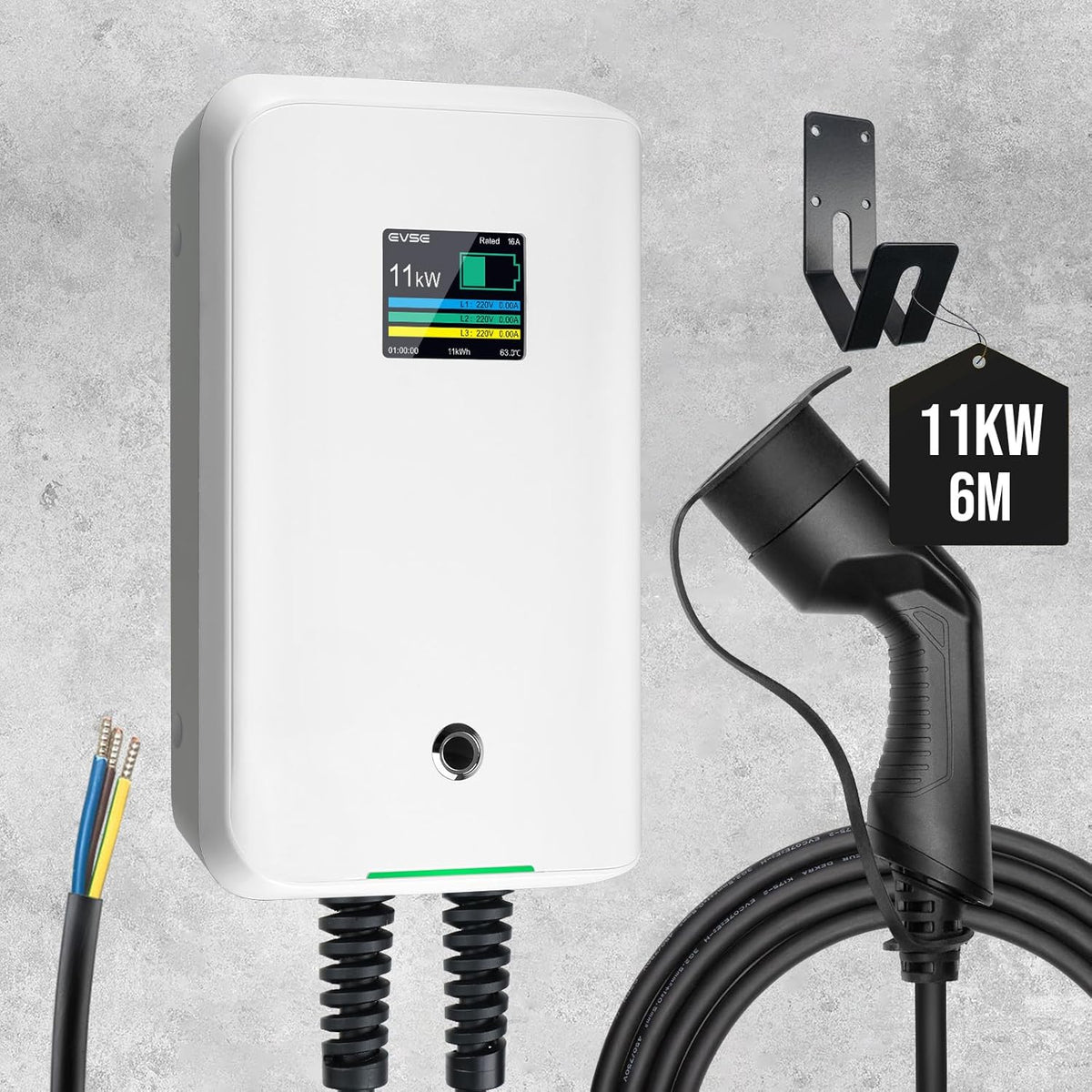 Morec 11KW driefasig EV laadstation laadkabel 16A EU standaard wandbox Type 2 oplader IEC 62196-2 stekker met stroomkabel naar verdeelkast Draagbare snelwanddoos 6.1m
