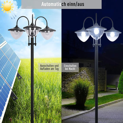Solar Tuinlamp – Solar Buitenlicht – Solar LED Lamp – Solar Tuinverlichting – Driekoppige Lamp Met Bloempotvoet – Waterdicht – Roestvrij Staal – 60x55x189 cm