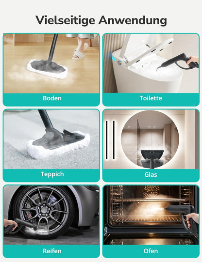 Aspiron Stoomreiniger, stoomdruk 4 bar, 145 °C hete stoom, multifunctionele stoomreiniger met 18 accessoires, met opslag, stoomreiniger voor auto, bed, tapijt, tegels en vloeren