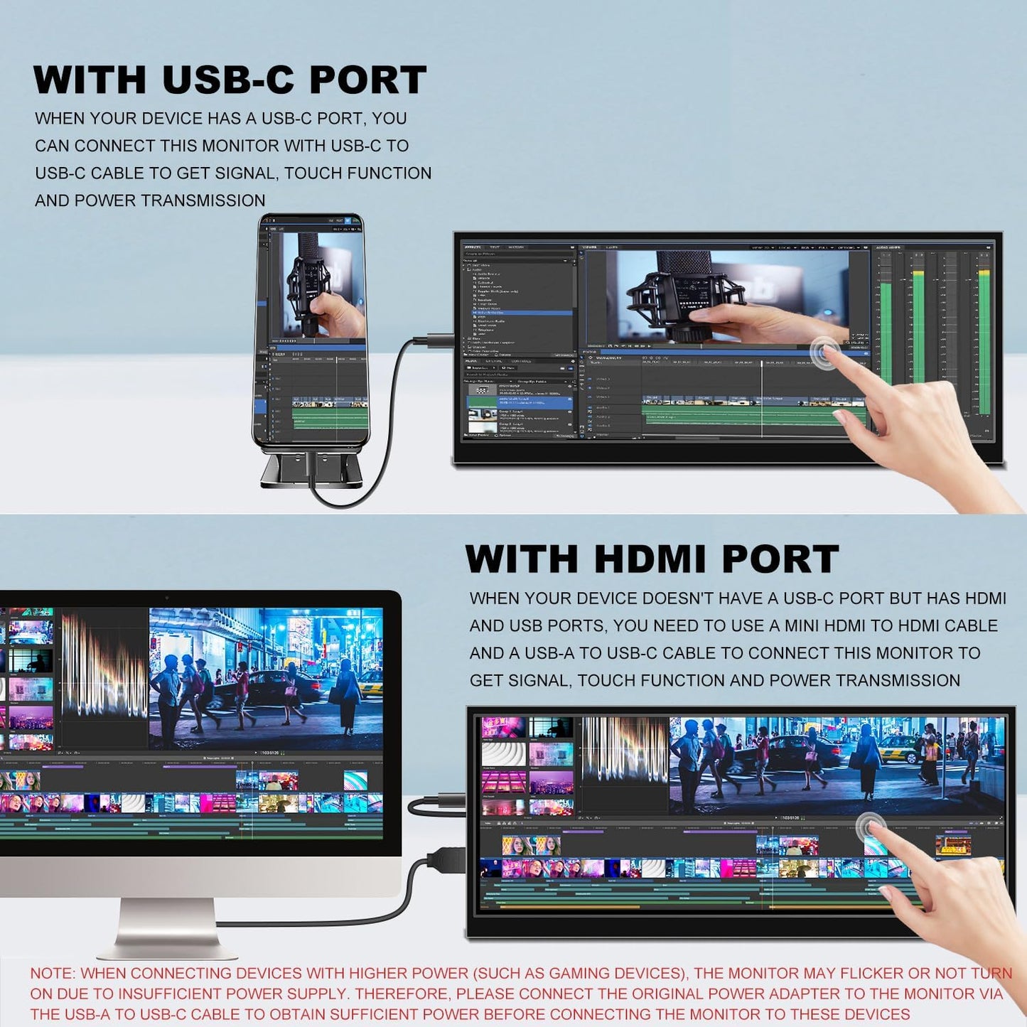 Prechen 12,3 inch draagbaar touchscreen secundaire monitor, mini HDMI, USBC, 1920 x 720 IPS Stretch Bar LCD Draagbaar Travel Touch Screen voor Laptop Computer Aida64 GPU CPU RAM Monitoring