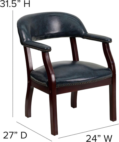 Conferentiestoel Marineblauw Vinyl – Ontvangststoel – Vergaderstoel – Gaststoel – Wachtstoel – Brandvertragend CAL-117 Schuim – Massief Hardhouten Frame