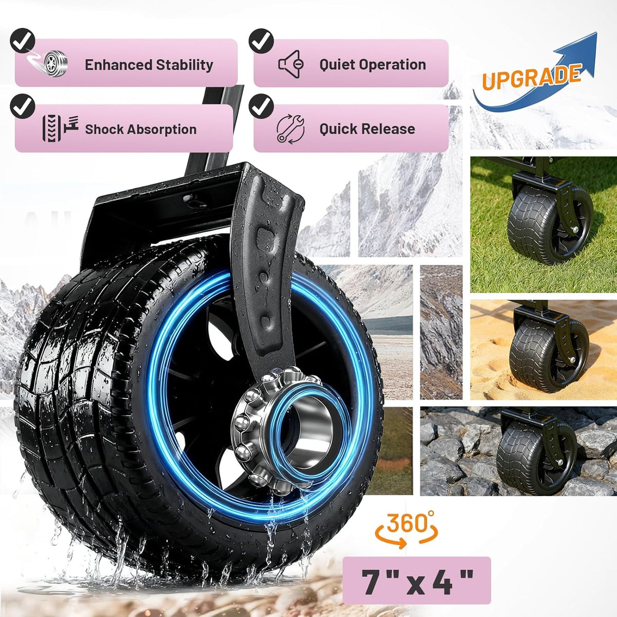 EchoSmile Bolderkar, opvouwbaar, 200 liter, 180 kg belastbaar, handwagen, transportwagen, inklapbaar met verstelbare handgreep, brede wielen, voor alle terrassen, strandwagen, tuinwagen, winkelwagen