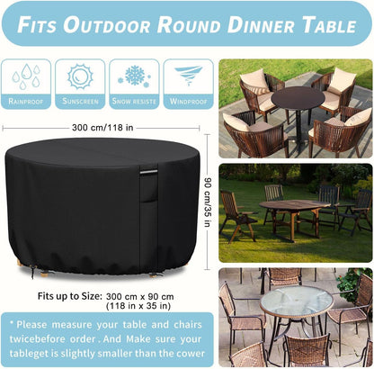 RICHIE Tuinmeubelhoes Waterdicht Tuin Outdoor Tafelhoes 300x90cm, Zware 600D Oxford PVC Ademende Coating voor Meubelsets Patio Tafelhoes Zwart