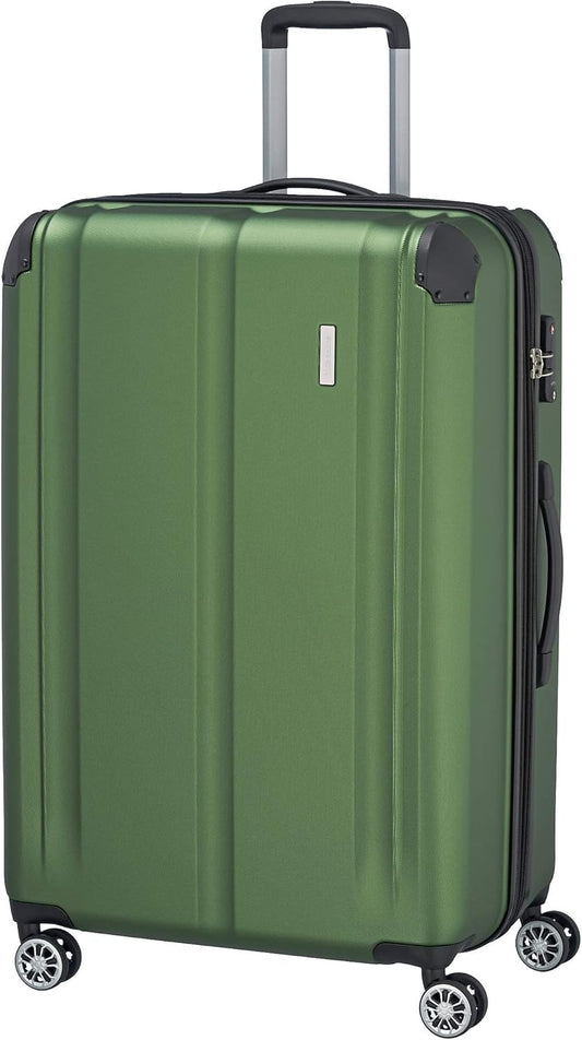 Travelite Koffer met 4 wielen L met TSA-slot+uitbreidingsvouw, bagageserie CITY: robuuste hardshell trolley met krasbestendig oppervlak, 073049-80, 77 cm, 113 liter (uitbreidbaar tot 124 L), groen