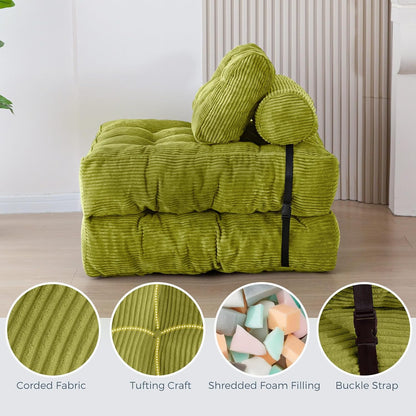 MAXYOYO Opvouwbare slaapbank, converteerbare slaapstoel met kussen, matras met rugsteun, draagbaar stoelbed, comfortabele vloerbank-lounge voor woonkamer, slaapkamer, groen