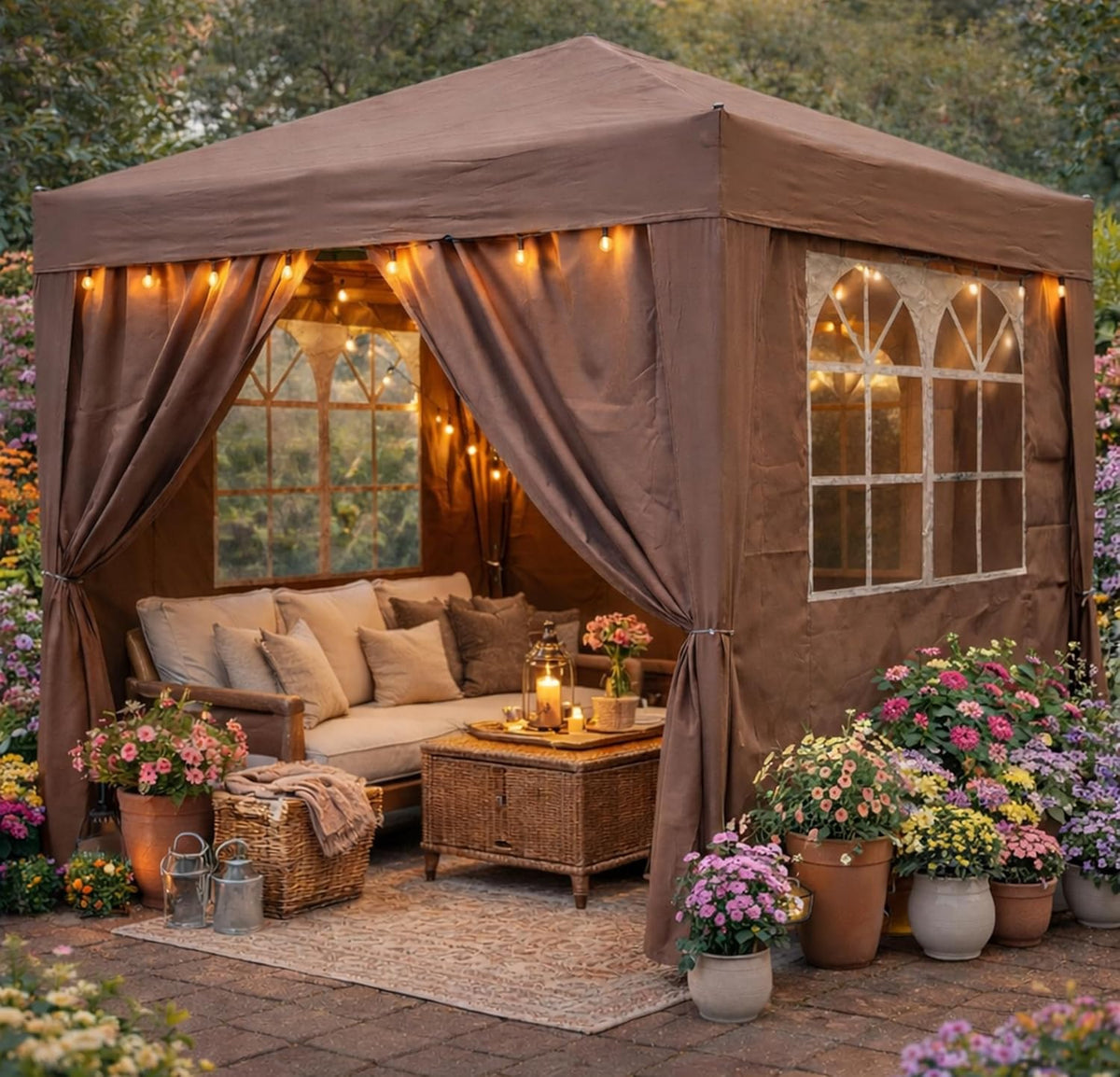 QUICK STAR pop-up paviljoen, 2,5 x 2,5 m, beige met 4 Easy-klittenband zijwanden met 2 ritsen vouwpaviljoen