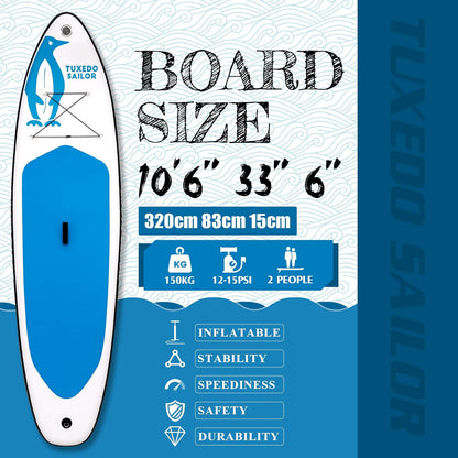Tuxedo Sailor Opblaasbaar Stand-up Paddleboard 320 x 83 x 15 cm Opblaasbaar SUP Voor Alle Niveaus van Vaardigheden