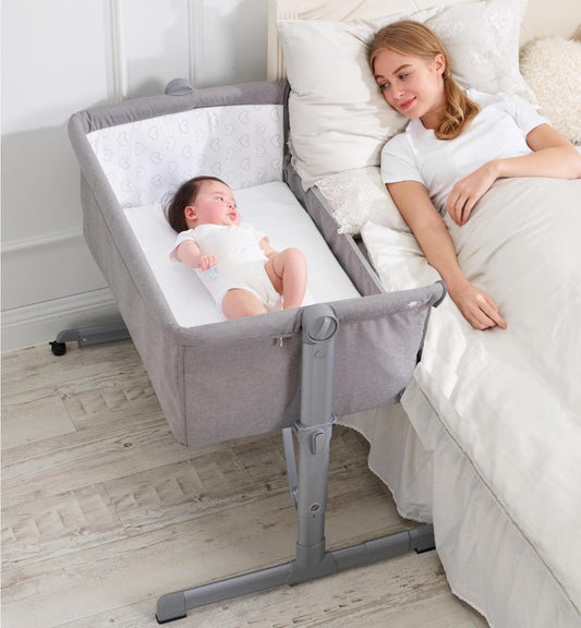 Babify - Mini-kinderbed, verstelbaar, meerdere hoogtes, verstelbaar, incl. matras, grijs, 1 stuk
