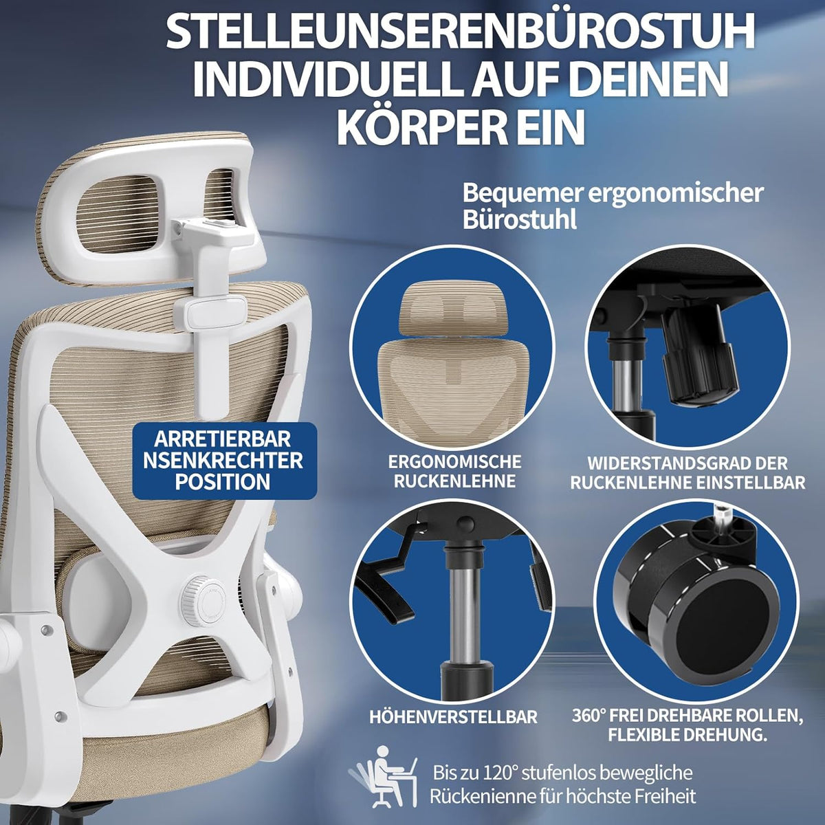 TRALT Bureaustoel - Ergonomische bureaustoel met verstelbare lendensteun hoofdsteun Office Desk Chair - Gaming stoel in X-vorm bureaustoel - Bureaustoelcomputerstoel 150kg Khaki