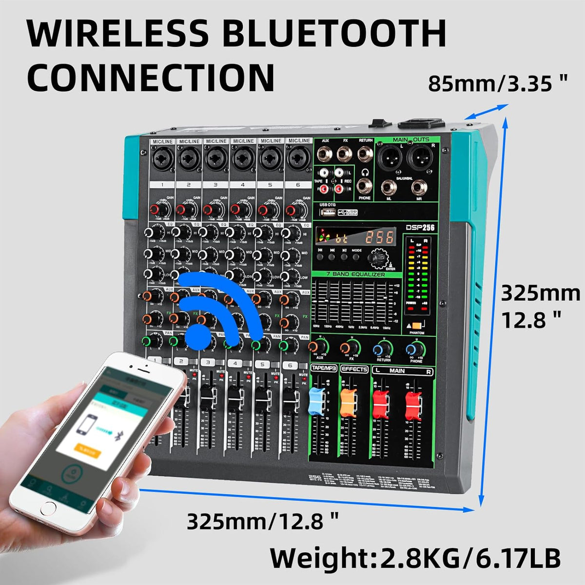 DJ Audio Mixer – Mengpaneel – Mixer – Mengtafel – Geluidsmixer – 6 Kanalen – Bluetooth en USB/MP3 – 256 DSP Effecten