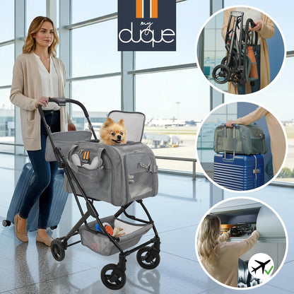 CARRY TRIO 3 in 1 Complete Pet Set, Max Load 12kg/26.5lb. Compact Fold Stroller; Huisdier Carrier, Isofix Carseat Base om Carrier te beveiligen in de auto. Te vliegen, Te Riden, Om Alles in