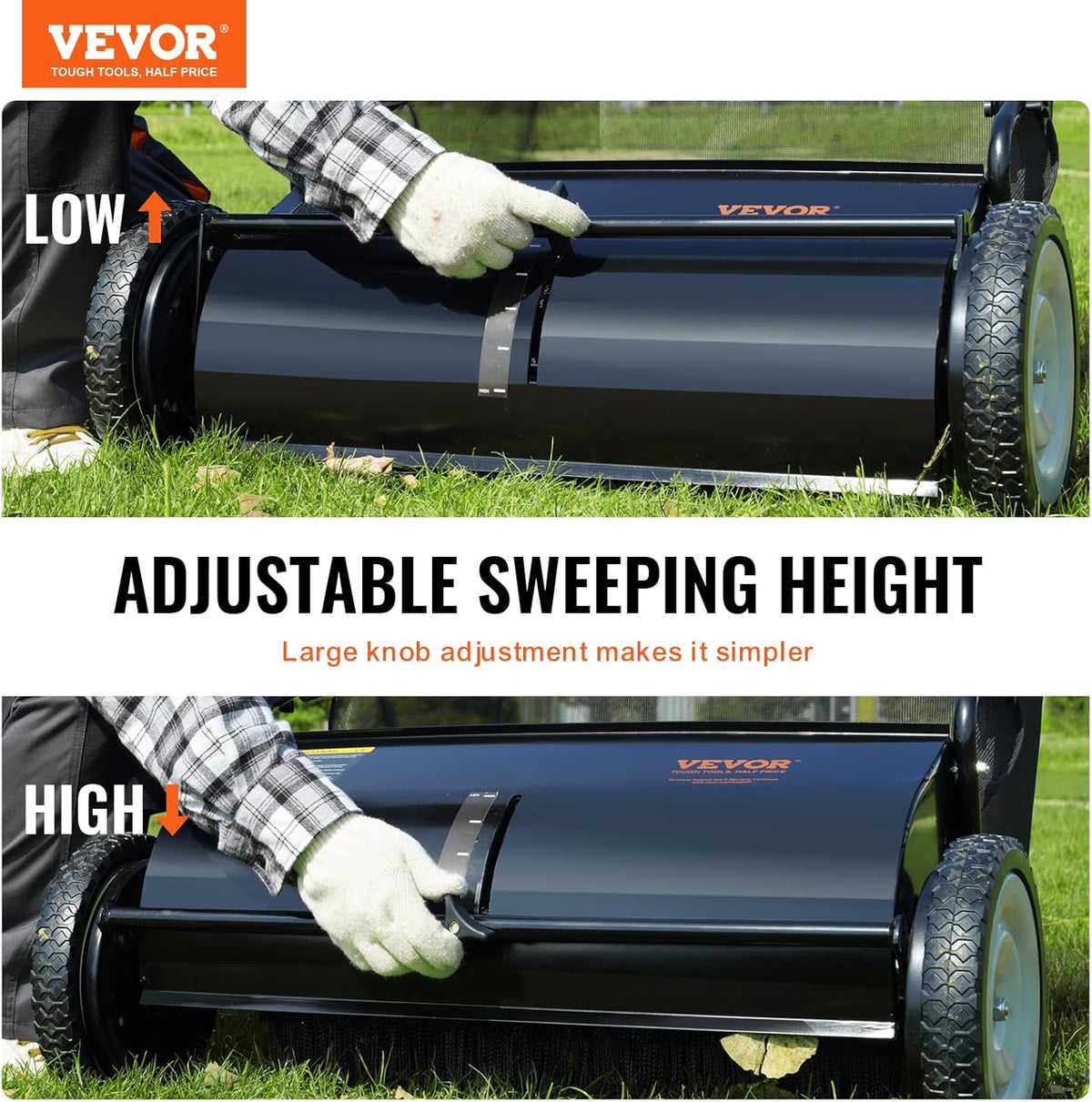 Duwgazonbezem – Tuinveger – Bladveger – Gazonveger – Veegmachine – Grote veegbreedte 66 cm – Robuust stalen frame met 2,1 m³ opvangzak