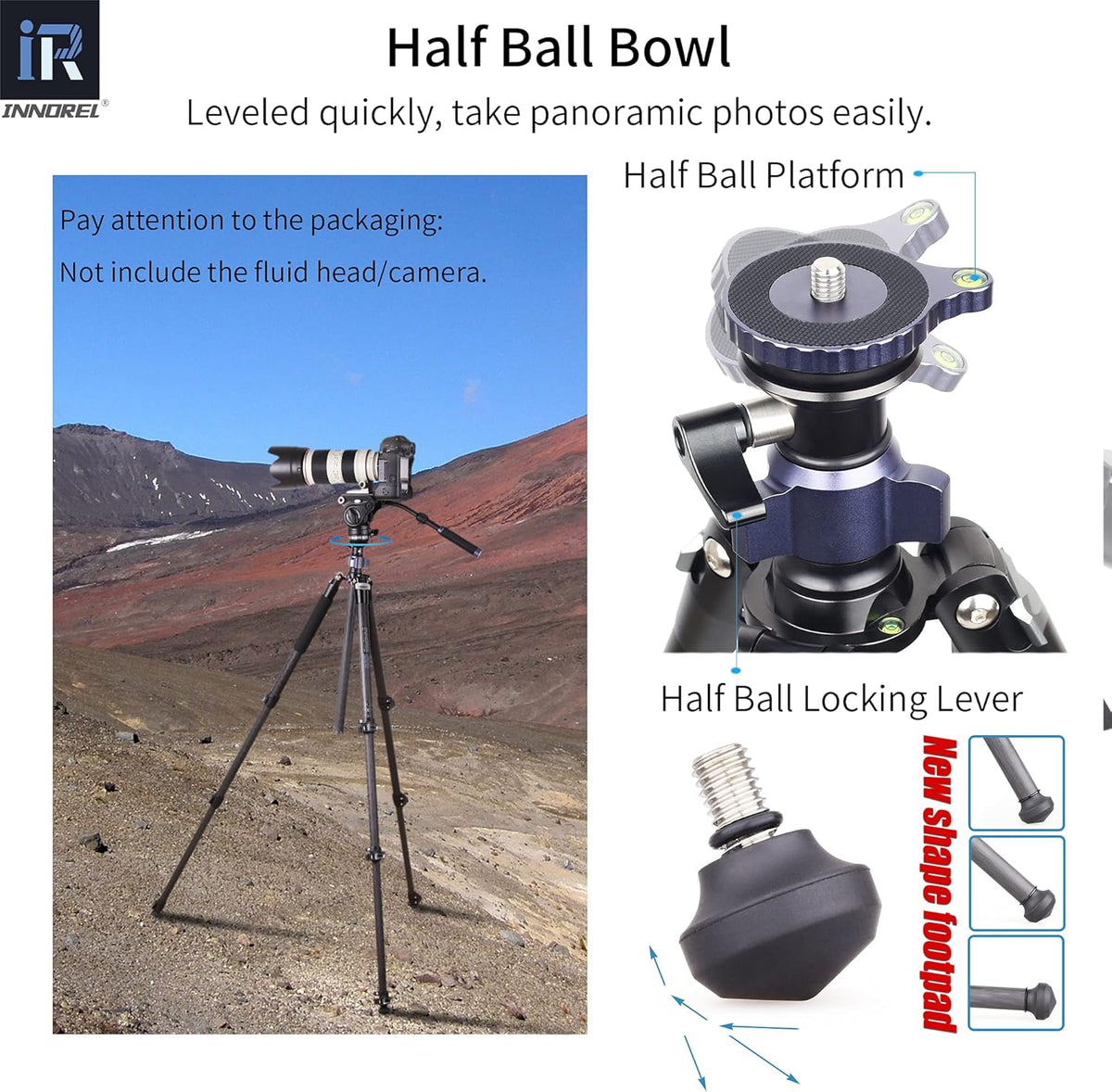 INNOREL MT70C Professionele Statieven, met Half Ball Leveller, zonder vloeistofkop, Koolstofvezel videostatiefset, Snel Flip Lock, Converteerbaar naar Monopod, voor DSLR Camera Video Camcorder