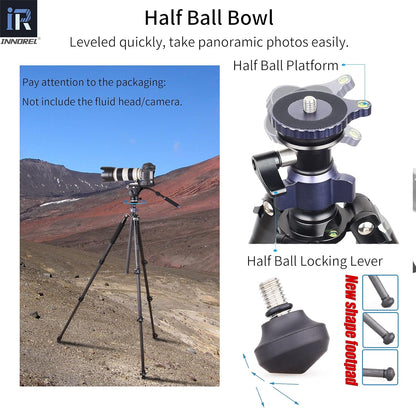 INNOREL MT70C Professionele Statieven, met Half Ball Leveller, zonder vloeistofkop, Koolstofvezel videostatiefset, Snel Flip Lock, Converteerbaar naar Monopod, voor DSLR Camera Video Camcorder