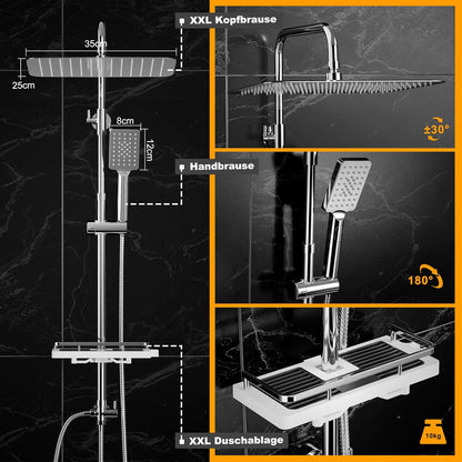 Regendouchesysteem – Douchekop – Doucheset – Regendouche – Douchestang – RVS 35x25 cm – Verstelbare douchearm chrome