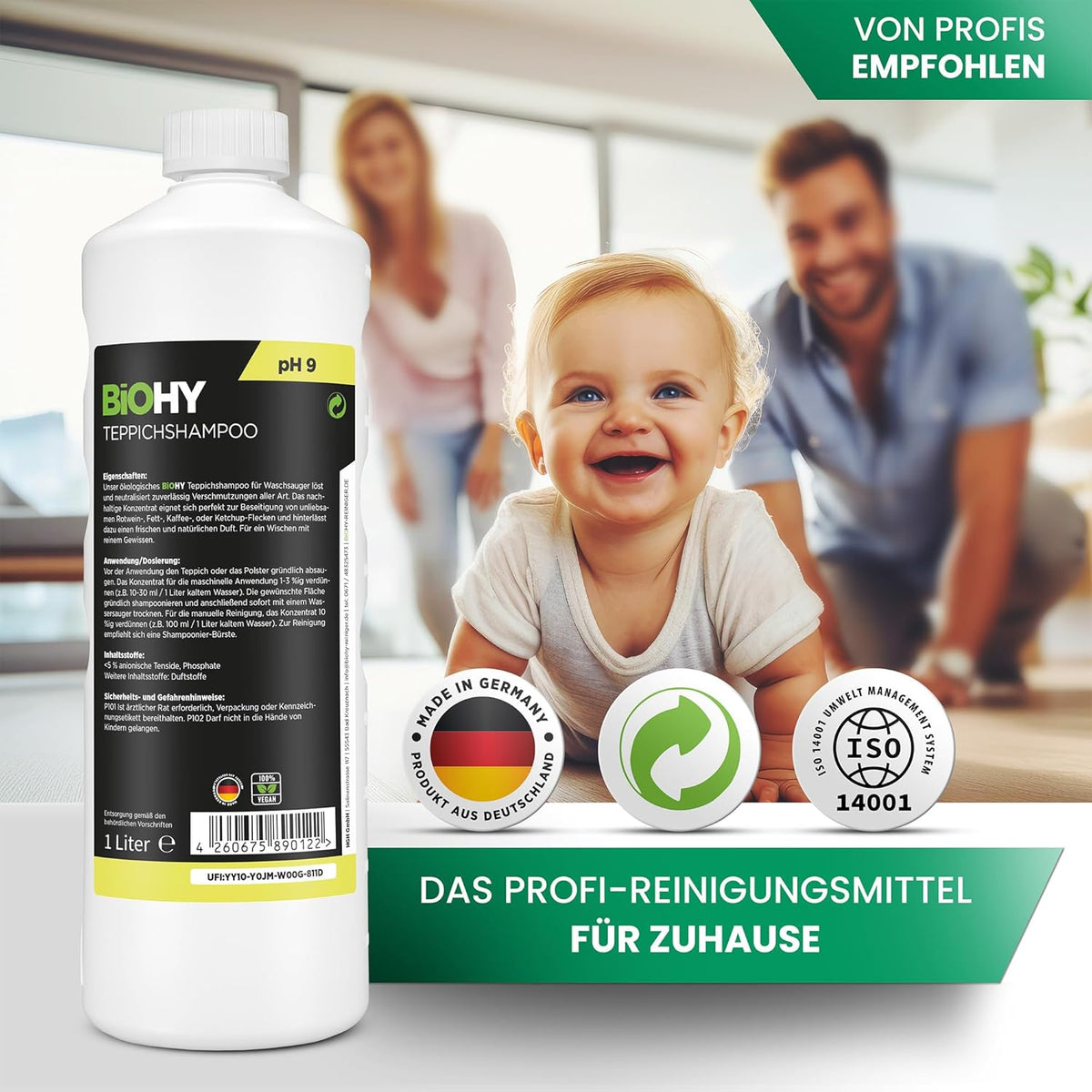 BiOHY Tapijt schoonmaker (10 Liter Busje) | Tapijtreiniger concentraat | ideaal voor het verwijderen van hardnekkige vlekken | goed verdragen door dieren (Teppichshampoo)