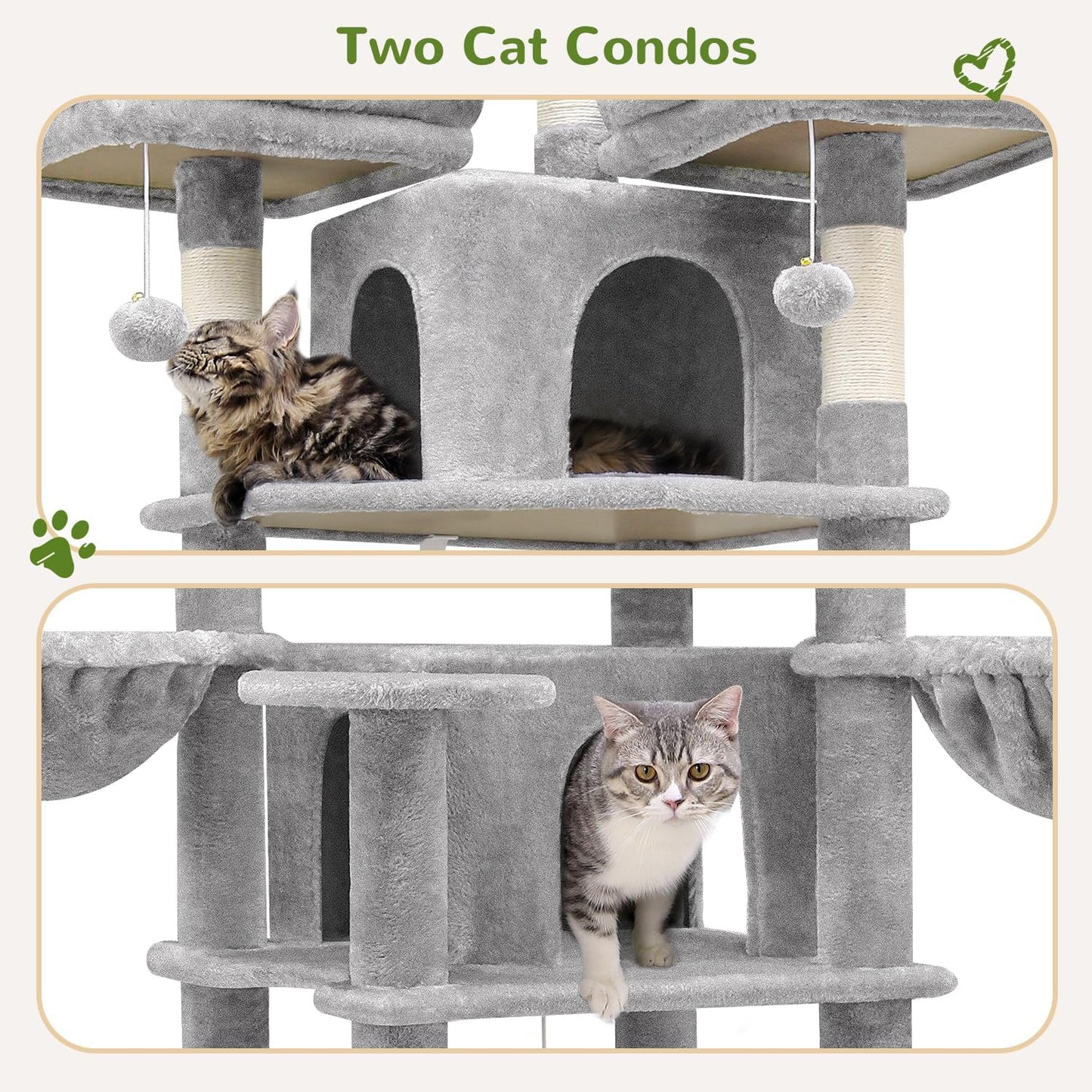 Krabpaal XXL – Krabmeubel – Kattenboom – Krabton – Kattenmeubel – Lichtgrijs – 204 cm Hoog – Luxe Met 3 Gevoerde Zitstokken & 2 Kattenhuisjes