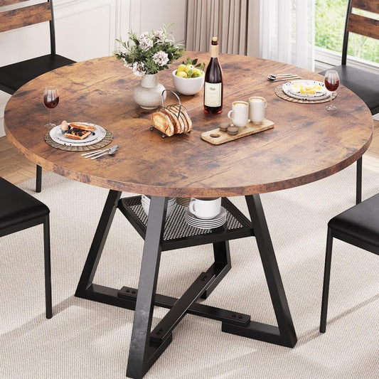 Jocoevol Ronde eettafel voor 4, keuken eetkamer cirkel diner voetstuk tafel, ruimtebesparende houten keuken en eetkamer meubels (vintage, 42 in)