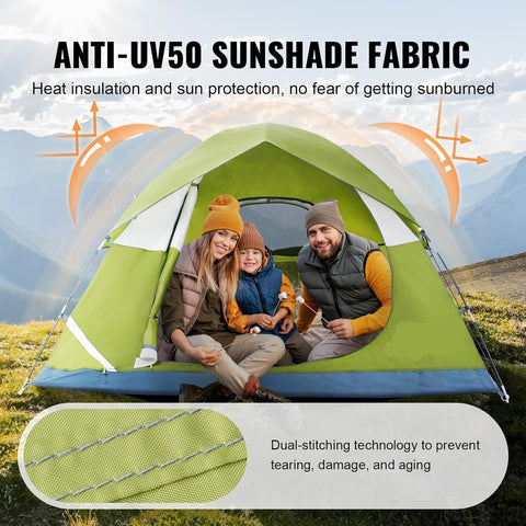 Vevor - Kampeertent, 6 Persoons - waterdicht - Buitenwandelen Backpacken - 190T Dacron - 150D Oxford - 7x7x4ft - Groente - QUORE