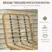 Outsunny Tuinbarset, tuinmeubelen, bistroset, 3-delig, 1 ronde hoge tafel, boho-design + 2 ronde krukken met metalen voetsteun, voor 2 personen, natuurlijk, zwart