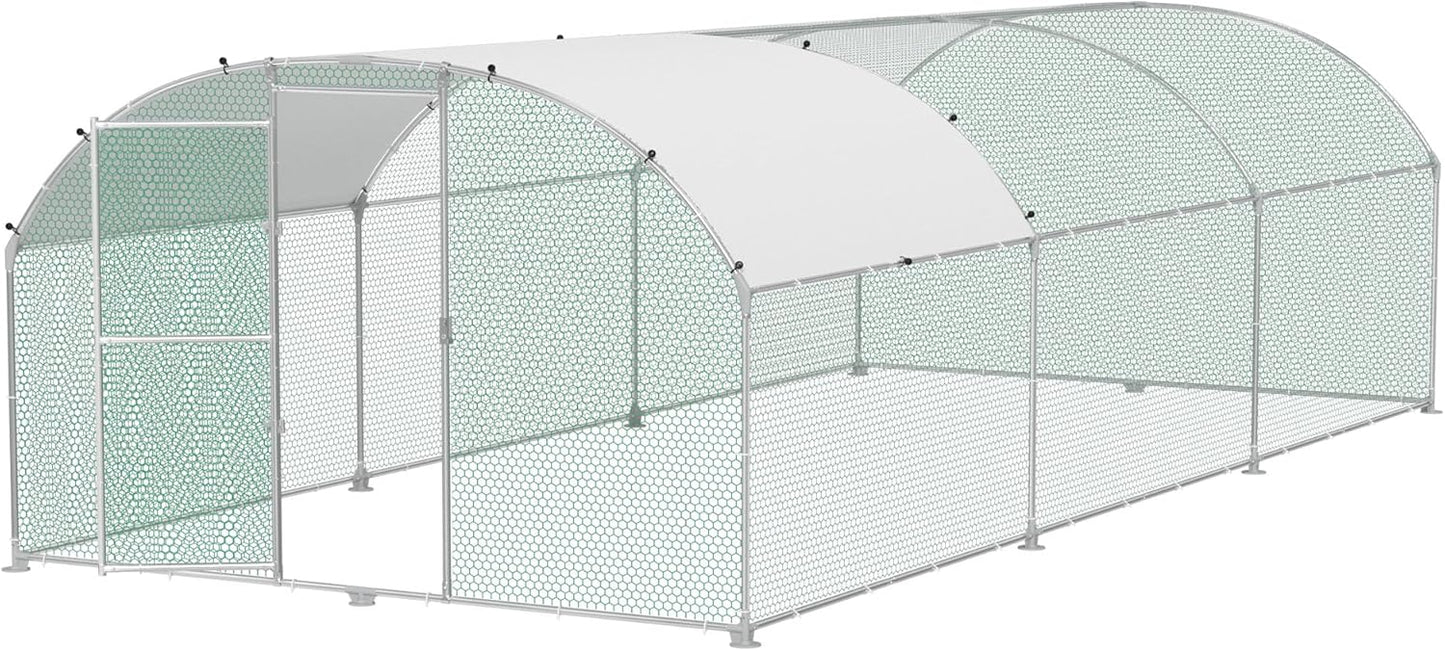 Chicken Coop 3 x 6 m Galvanized Steel with Arch Sun Protection Roof Door and Lock Stable - QUORE