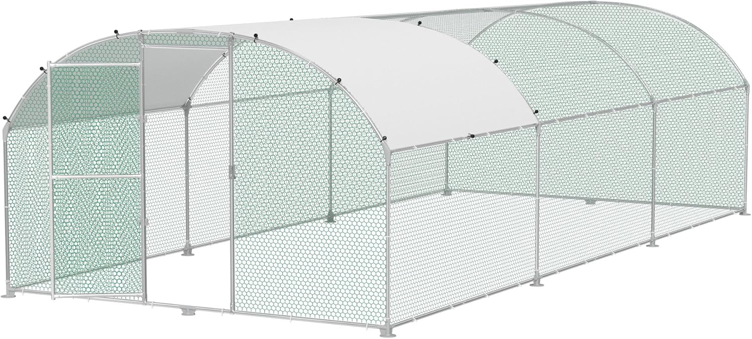 Chicken Coop 3 x 6 m Galvanized Steel with Arch Sun Protection Roof Door and Lock Stable - QUORE