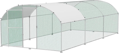 Chicken Coop 3 x 6 m Galvanized Steel with Arch Sun Protection Roof Door and Lock Stable - QUORE
