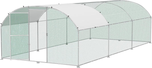 Chicken Coop 3 x 6 m Galvanized Steel with Arch Sun Protection Roof Door and Lock Stable - QUORE
