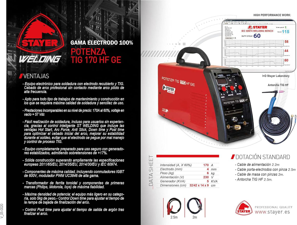 Stayer Welding Potenza Tig 170 Hf Inverter for welding machine Tig 170 (60%) A 4 mm 5 kg Kva5