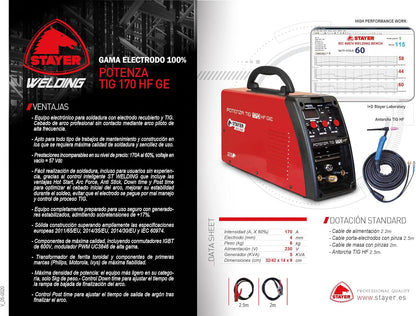 Stayer Welding Potenza Tig 170 Hf Inverter for welding machine Tig 170 (60%) A 4 mm 5 kg Kva5