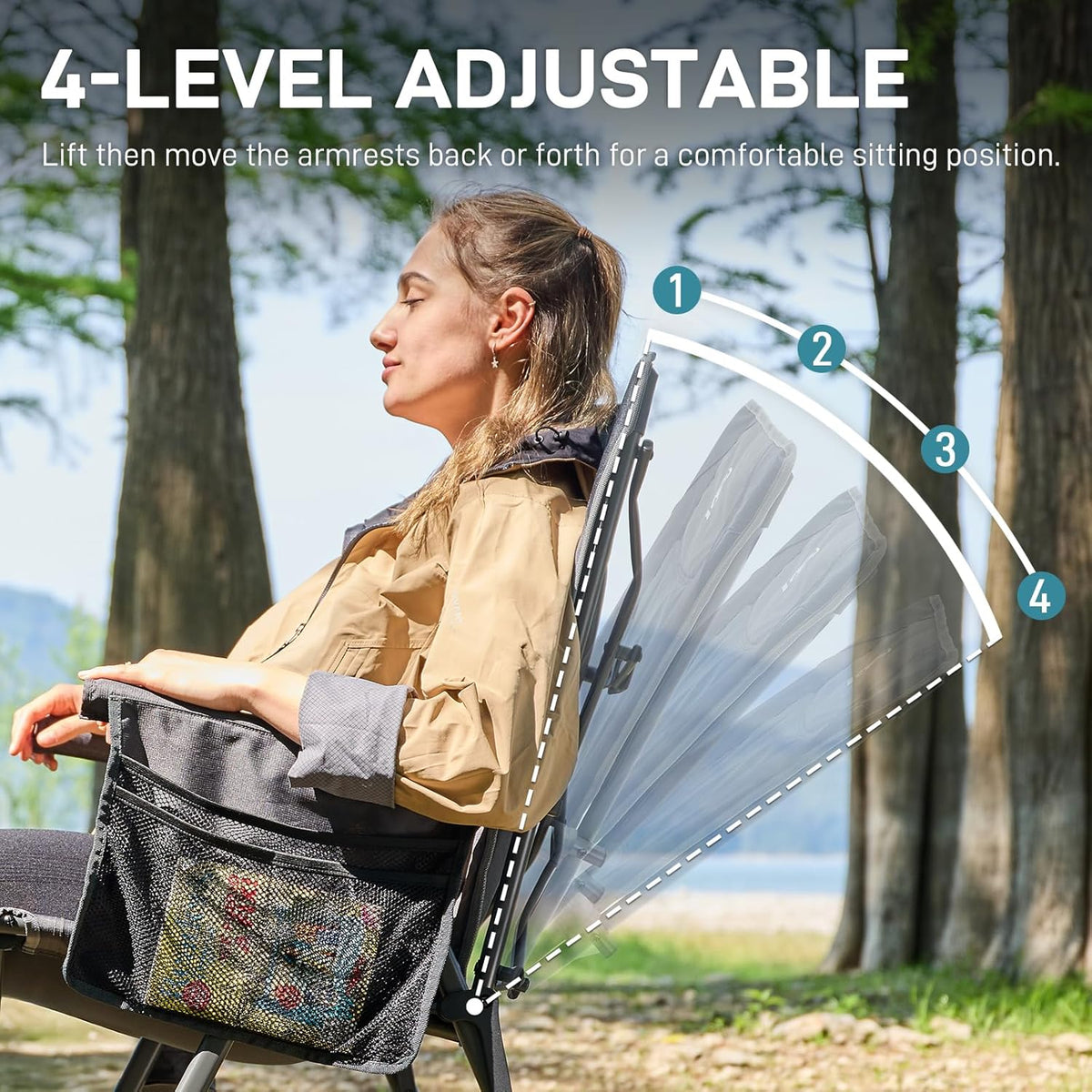 Campingstoel – Opvouwbare Stoel – Klapstoel – Vouwstoel – Tuinstoel – Verstelbare Rugleuning 4 Standen – Belastbaar tot 160 kg