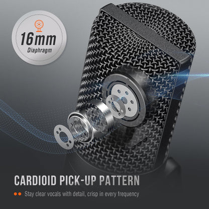 USB-Microfoon Zwart – Condensatormicrofoon – Studio Opnamemicrofoon – Streamingmicrofoon – Podcastmicrofoon – Plug & Play Via USB – Cardioïde Opnamepatroon
