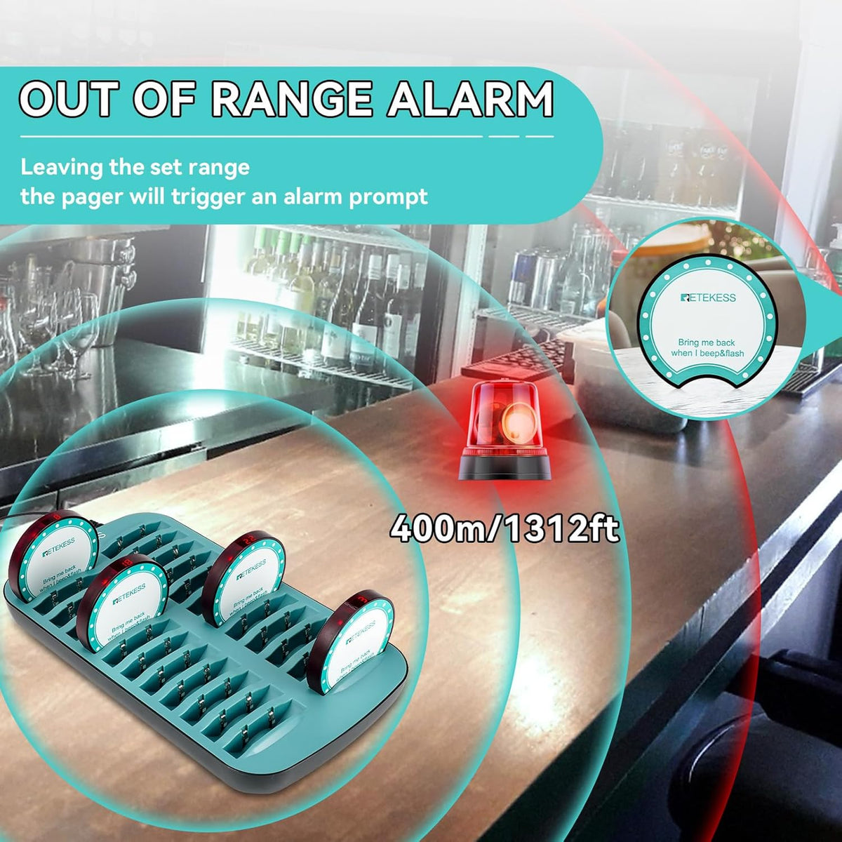 Retekess TD168R Restaurant Pager Systeem, Restaurant Buzzers, 400M, Buiten Bereik Alarm, 7 Oproepmodi, Service Countdown Time, Pagers voor Restaurant, Bar