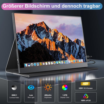 Portable Monitor 18.5 Inch 100Hz Portable Display Gaming Monitor with HDR 1080P 100% sRGB, IPS Screen USB C Mini HDMI for VESA, Laptop PC Mobile Phone PS4/5 Xbo - QUORE