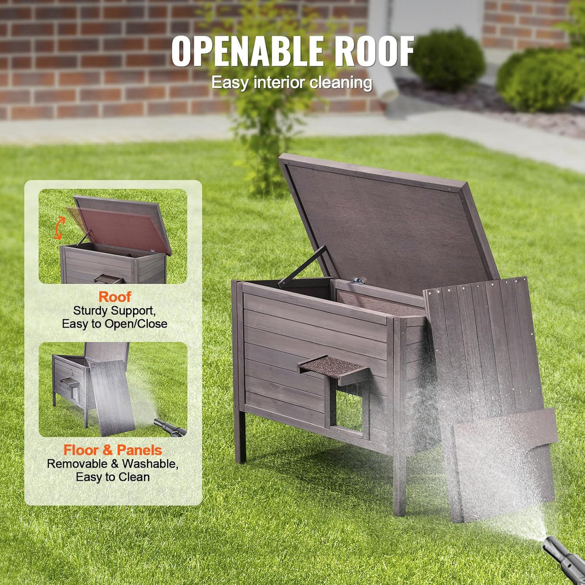 VEVOR Outdoor kattenhuis weerbestendig, wilde kattenschuilplaats voor meerdere katten, buiten houten kat konijnenhuis met rondom schuim geïsoleerd, open dak, PVC deurkleppen, 81 cm L x 65 cm B x 67 cm