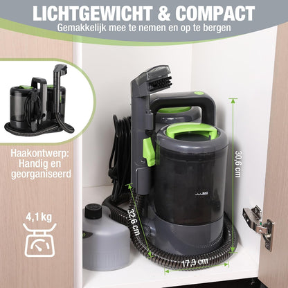 WORKPRO Tapijtreiniger 450W 13kPa, Waszuiger 1,6L met Reinigingsmiddel en 2 Borstelkoppen, Bekledingreiniger voor Tapijt, Bank, Auto