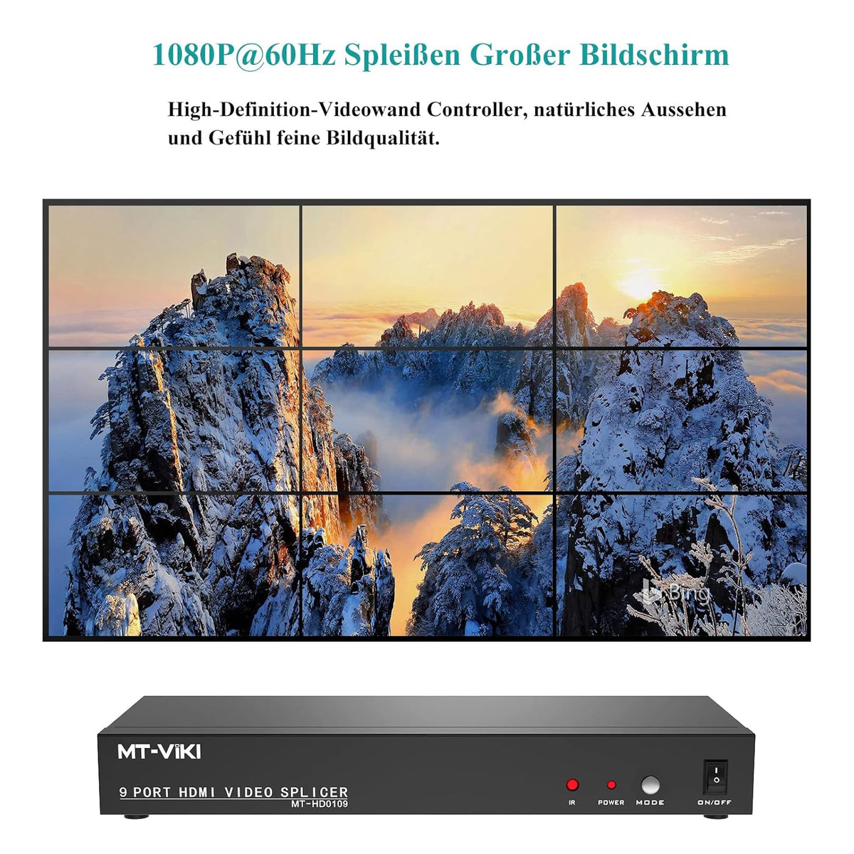 MT-VIKI 4K 3x3 HDMI videowand controller 1 in 9 Out schermsplitsing 9 poort video wall processor ondersteunt 13 weergavemodi 4K @30Hz
