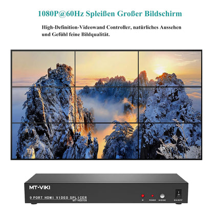 MT-VIKI 4K 3x3 HDMI videowand controller 1 in 9 Out schermsplitsing 9 poort video wall processor ondersteunt 13 weergavemodi 4K @30Hz