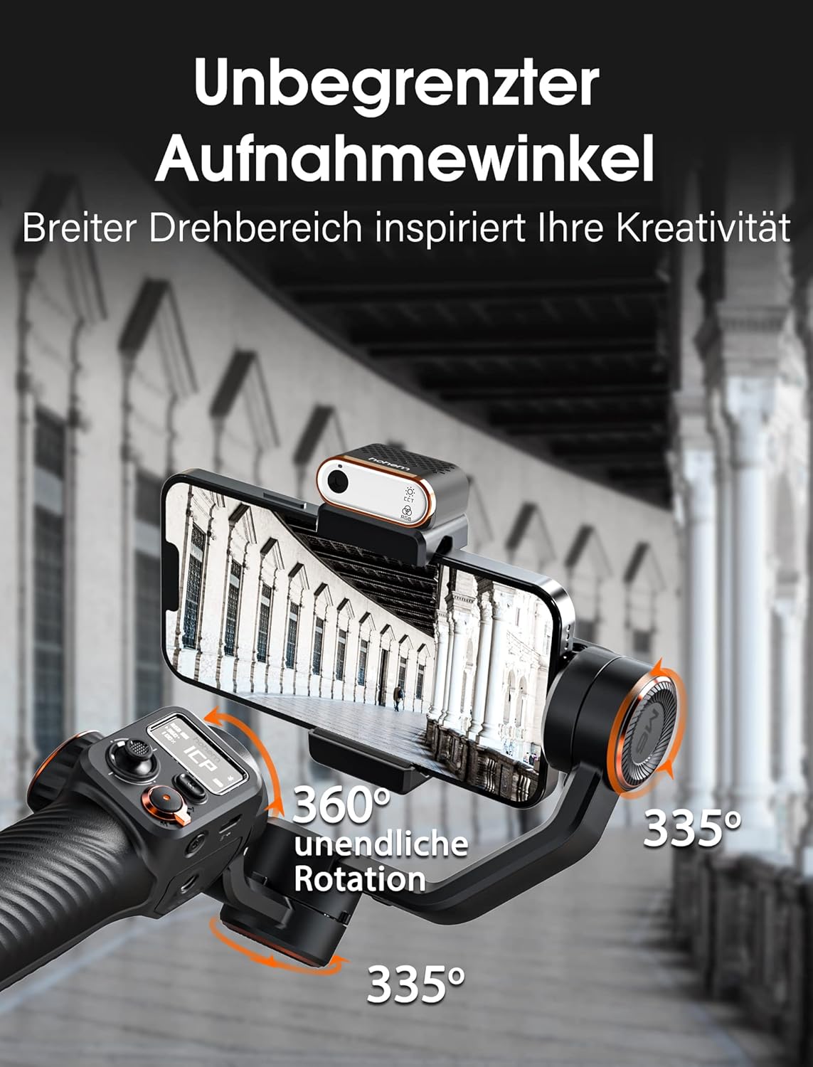 hohem iSteady M6 Stabilisatorset voor smartphone, geactualiseerde 3-assige gimbal, magnetische AI-tracker met verstelbaar CCT/RGB-licht, 0,91 inch display, max. laadvermogen 400 g, voor YouTube/vlog