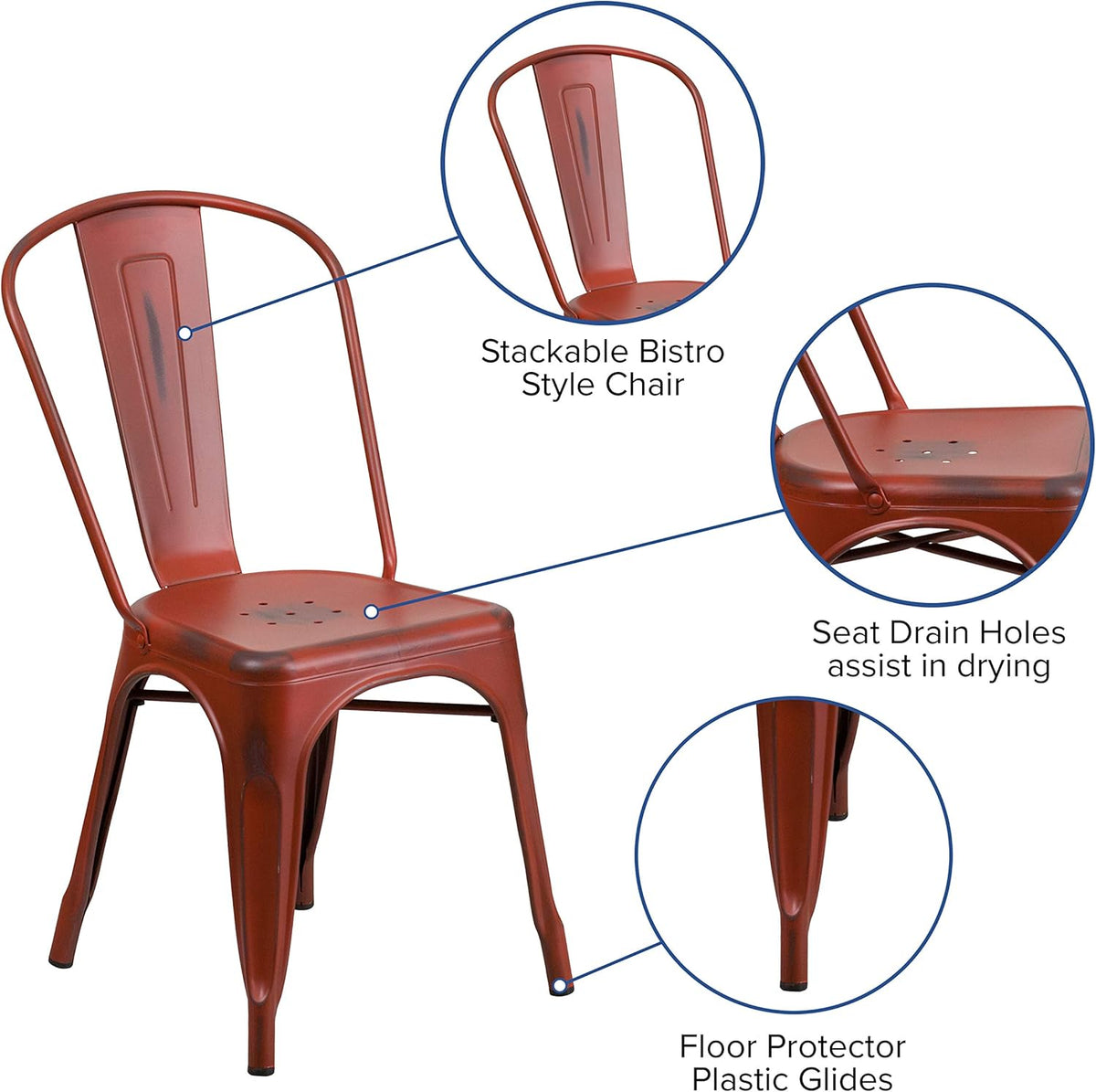 Flash Furniture Blake Commercial Grade 4 Pack noodlijdende Kelly rood metaal indoor-outdoor stapelbare stoel