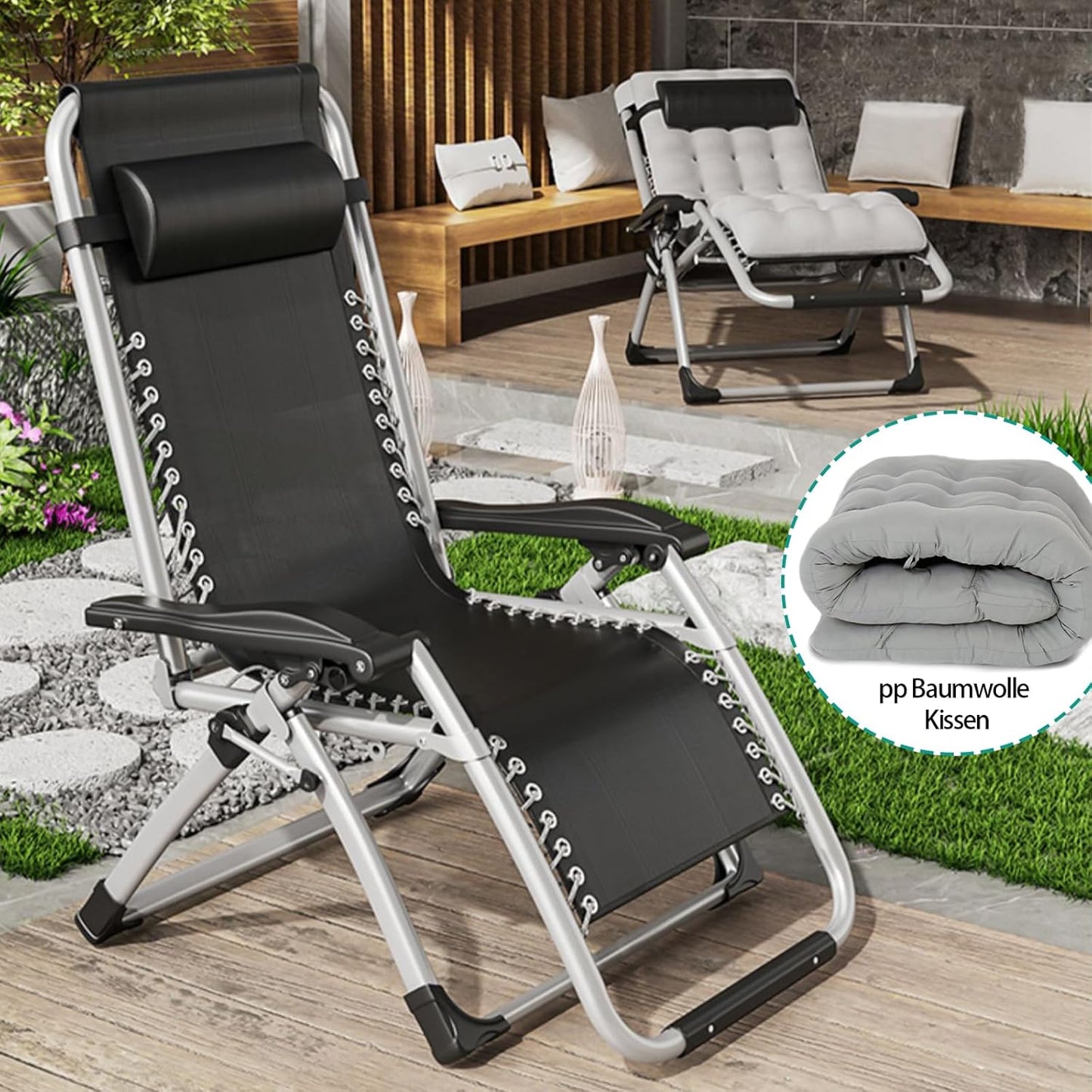 Ligstoel, tuin, relaxstoel, tuin, buiten, met verstelbaar kussen, ligstoel, relaxstoel, voor zwembad, vissen, strand, camping, 200 kg