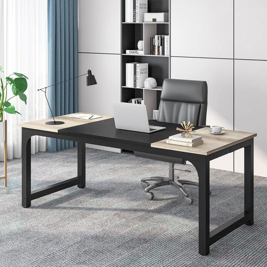 Tribesigns Computer Desk 180x80CM Large Industrial Desk for Home Office, PC and Laptop Workstation with Spacious Worktop and Leg Space, Sturdy Metal Frame (Vintage Gray)