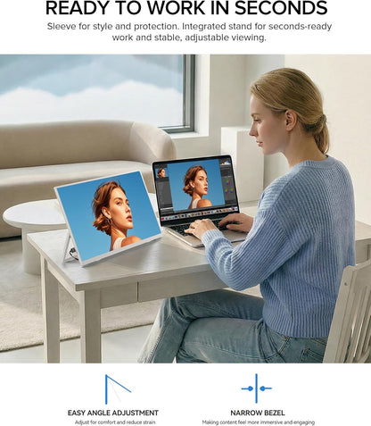 UPERFECT Portable Monitor 15.6" 125% sRGB FHD HDR Design with Integrated Gtandaard & VESA compatible, Ultra Slim – External Second Screen for Laptop/PC/Smartphone/Game Consoles – White - QUORE