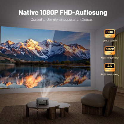 Beamer 4K Official Netflix & Remote Focus/trapeziumcorrectie, 25000 lumen, 4K thuisbioscoop, ondersteunt wifi, Bluetooth smart projector, Full HD 1080P, videoprojector Android met YouTube/Prime Video