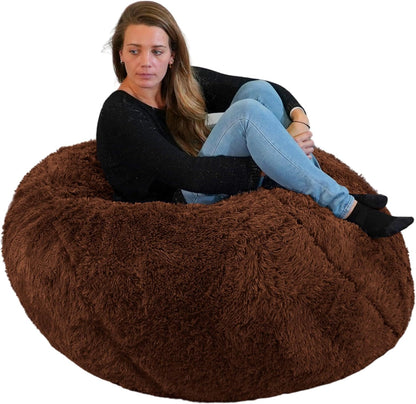 Bananair - Reuzenpoef XXL in bont - Zacht & Comfortabel - Machinewasbaar Hoes - Royaal gewatteerd, Premium Kwaliteit - Grote Zitzak Bed, Bean Bag (Chocolade, 120 cm)