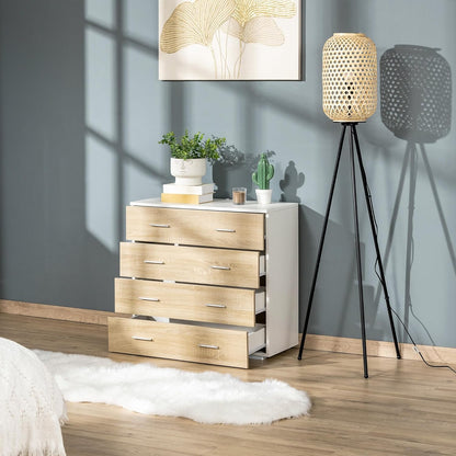 HOMCOM Chest of Drawers with 4 Drawers Bathroom Cabinet Chest of Drawers for Bedroom Living Room Oak White 76 x 35 x 72 cm - QUORE