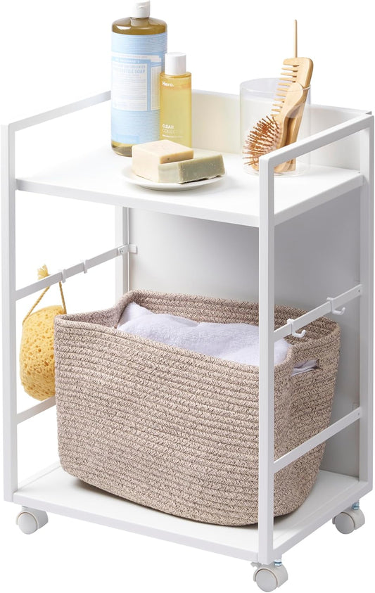 Yamazaki 4810 TOWER 2~Tiered Semi~Closed Storage Wagon, white, Steel/Nylon, 42 x 32 x 60 cm